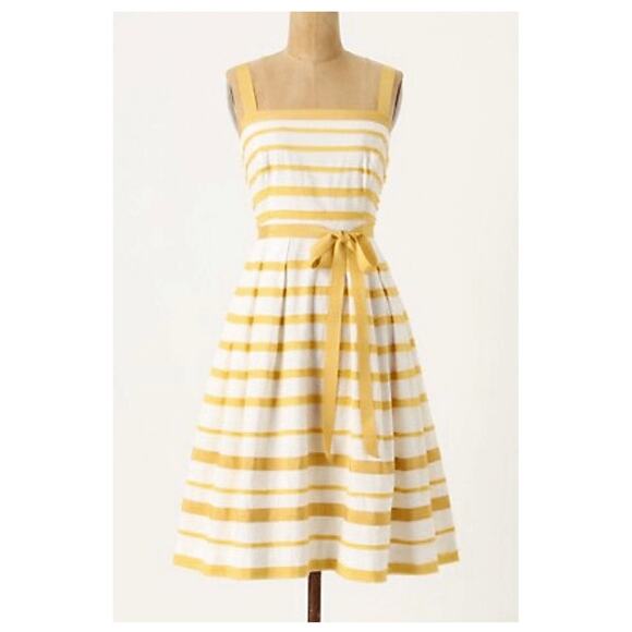 [Anthropologie] Moulinette Soeurs Golden Yellow Striped Fit & Flare Dress Size 4 - Picture 1 of 12